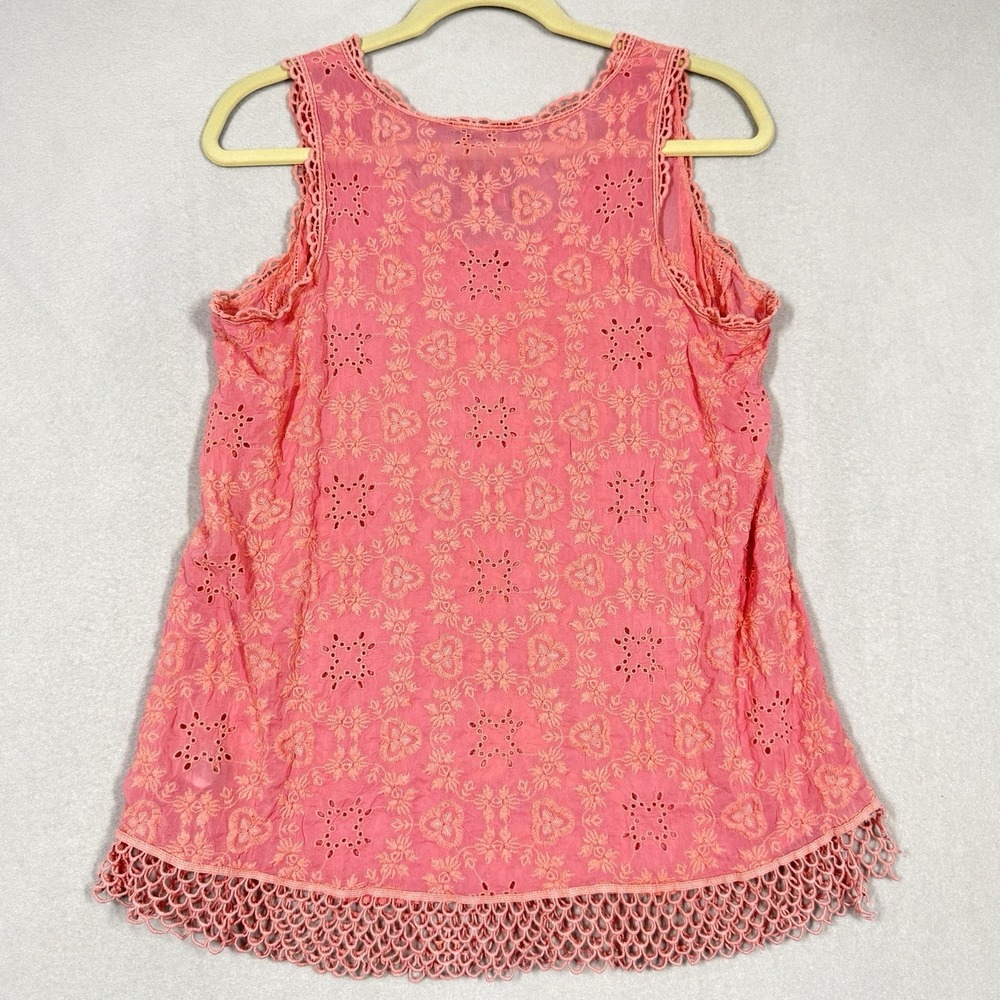 Johnny Was Top Womens Small Quynn Embroidered Floral Eyelet Crochet Tank Pink - Picture 9 of 15